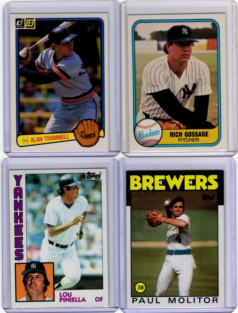 Lot of 4 Early to Mid 1980s Baseball Cards. Gossage, Trammell, Molitor, Piniella (1 of 2)