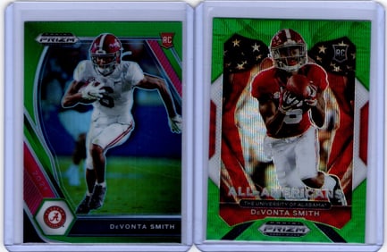 Lot of 2 DeVonta Smith Rookie Cards. Draft Picks Green Prizm & Green Wave Prizm