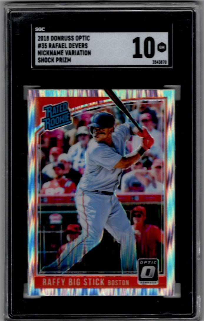 Rafael Devers Rookie Card Nickname Variation Shock Prizm 2018 Optic #35 SGC 10 (1 of 2)