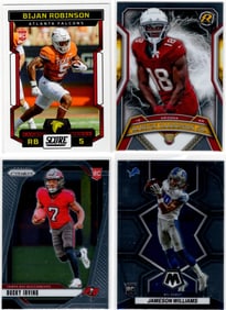 Lot of 4 NFL Rookie Cards. Marvin Harrison Jr., Bucky Irving, Jameson Williams, Bijan Robinson