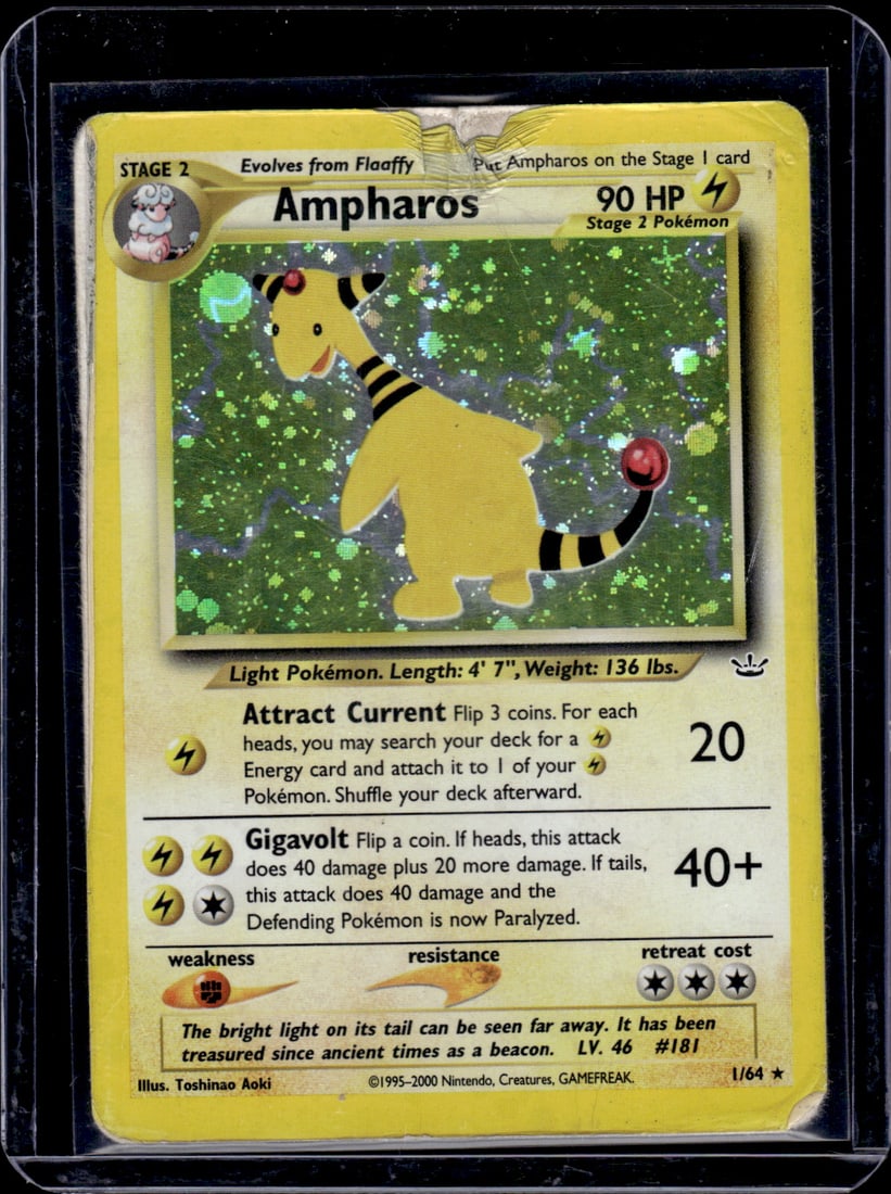 Pokemon Neo Revelation Ampharos Holo Rare #1/64 DAMAGED See Pictures (1 of 2)
