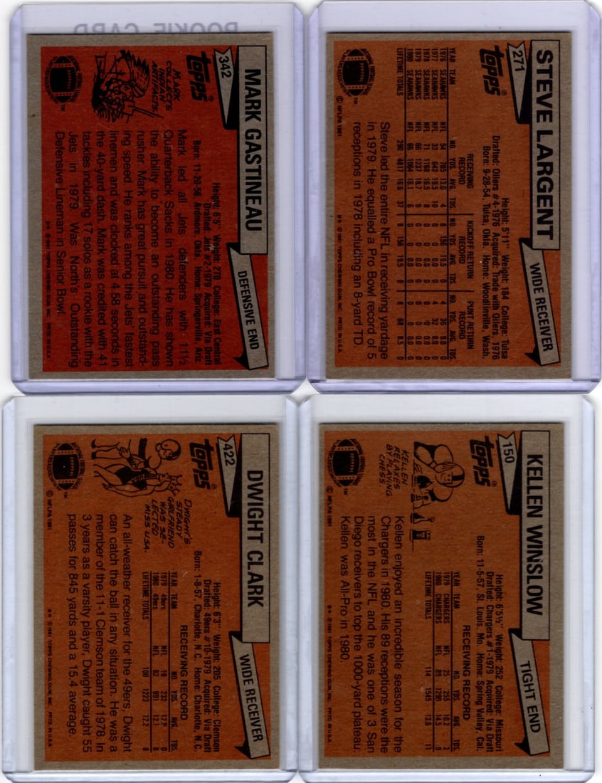 Lot of 4 1981 Topps Football Cards. Largent, Gastineau, Winslows, Clark - 2