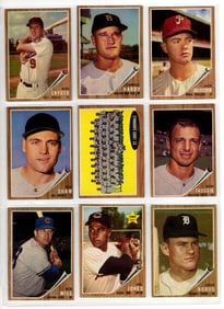 Lot of 9 1962 Topps Vintage Baseball Cards. All Different, See Pictures For Cards & Condition
