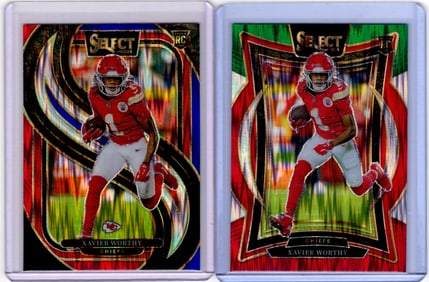 Lot of 2 Xavier Worthy Select Shock Prizm Rookie Cards. Kansas City Chiefs