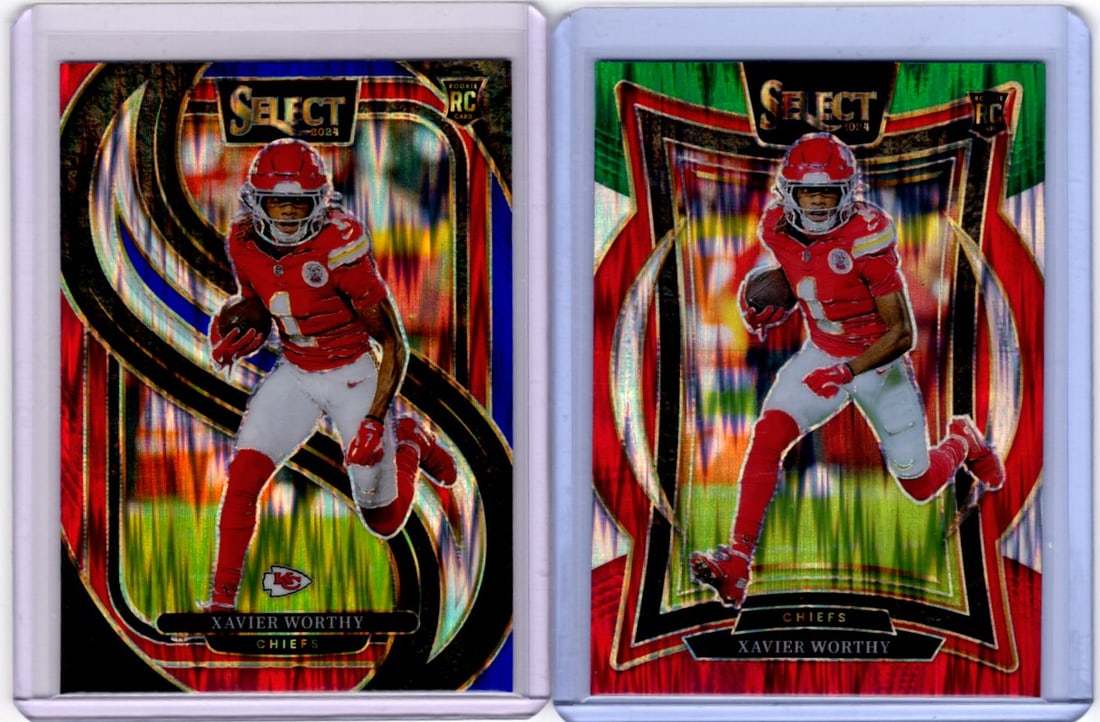 Lot of 2 Xavier Worthy Select Shock Prizm Rookie Cards. Kansas City Chiefs (1 of 2)