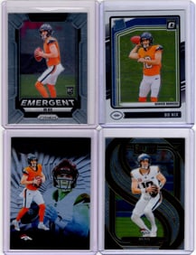 Lot of 4 Bo Nix Rookie Cards. Optic Base, Prizm Emergent, Select Premier Level, Illusions Base