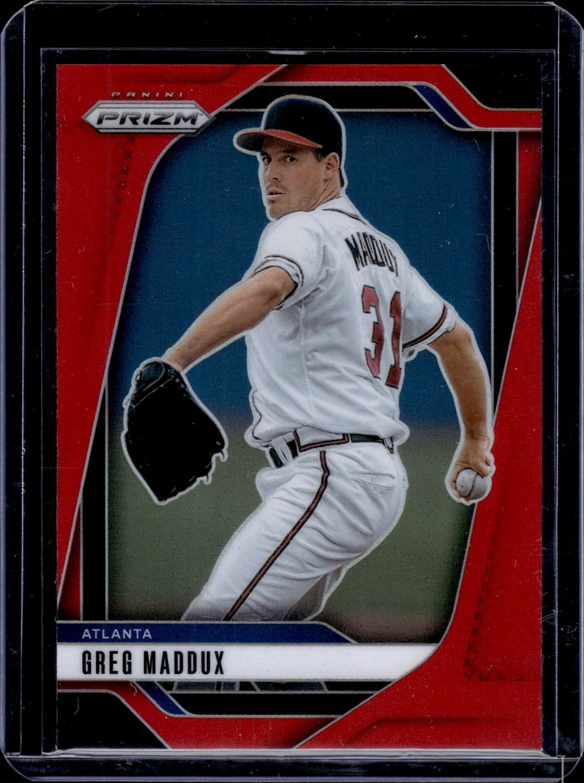 Greg Maddux Red Prizm /299 2025 Panini Prizm #67 Atlanta Braves (1 of 2)
