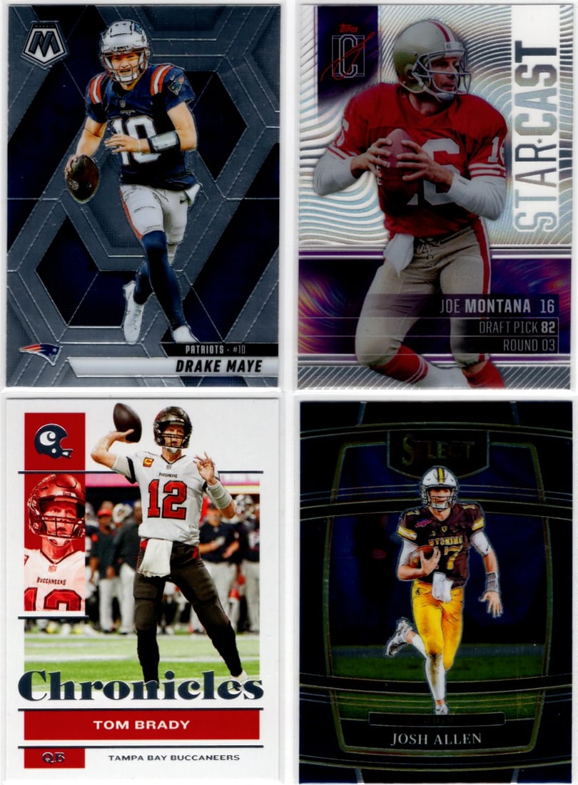 Lot of 4 NFL QB Cards. Brady, Maye, Allen, Montana (1 of 2)