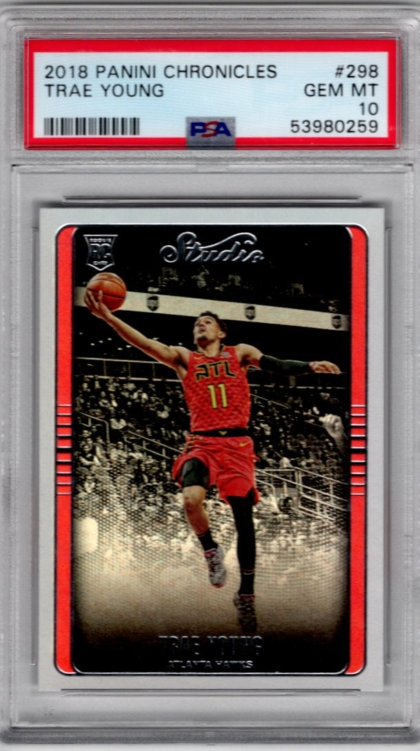 Trae Young Rookie Card 2018 Panini Chronicles Studio #298 PSA 10 Hawks, Wizards (1 of 2)