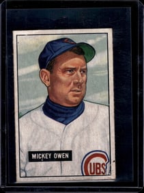 Mickey Owen 1951 Bowman #174 See Pictures for Condition (Piece of Tape on Back Top)