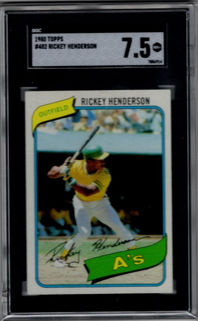 Rickey Henderson Rookie Card 1980 Topps #482 SGC 7.5 Oakland A's: Topps Baseball MLB Trading & Sports Cards, Sports Cards for Sale Near Me, World Series & Hall of Fame Players Memorabilia, Refractors, X-Fractors, Numbered, SP, SSP, Valuable Auction Memorabilia Lots