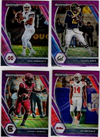 Lot of 4 2021 Prizm Draft Picks Purple Waves. Prescott, Goff, Metcalf, Samuel