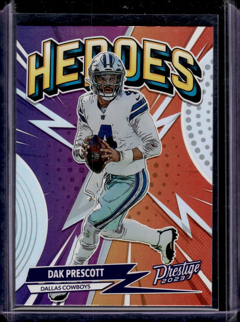 Dak Prescott Heroes 2023 Panini Prestige #H-3 Dallas Cowboys: Panini Select, Prizm, Mosaic, Contenders, Zenith, Phoenix, Illusions, Absolute, Rookie NFL Sports Trading Cards, SP, SSP, Cards, Football Cards for Sale Near Me, Superbowl & Hall of Fame Player Cards,
