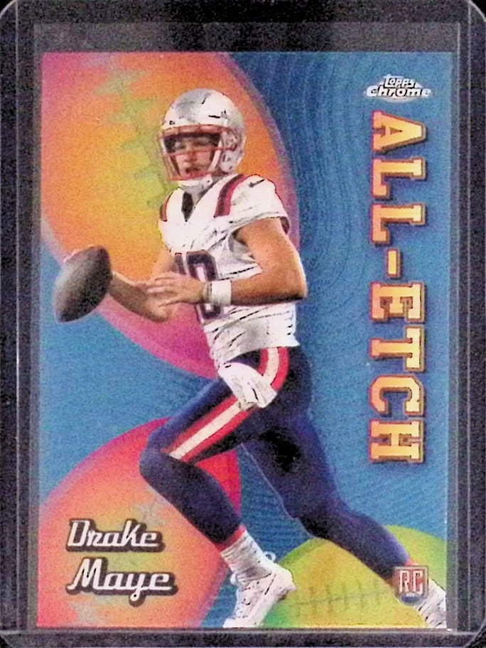 Drake Maye Rookie Card All-Etch Insert 2024 Topps Chrome #CAE-DM New England Patriots: Topps Football NFL Trading Sports Cards, Sports Cards for Sale Near Me, Super Bowl & Hall of Fame Player Cards, Resurgence, Composite, SP, SSP, Valuable Auction Memorabilia Lots For Sale On Line