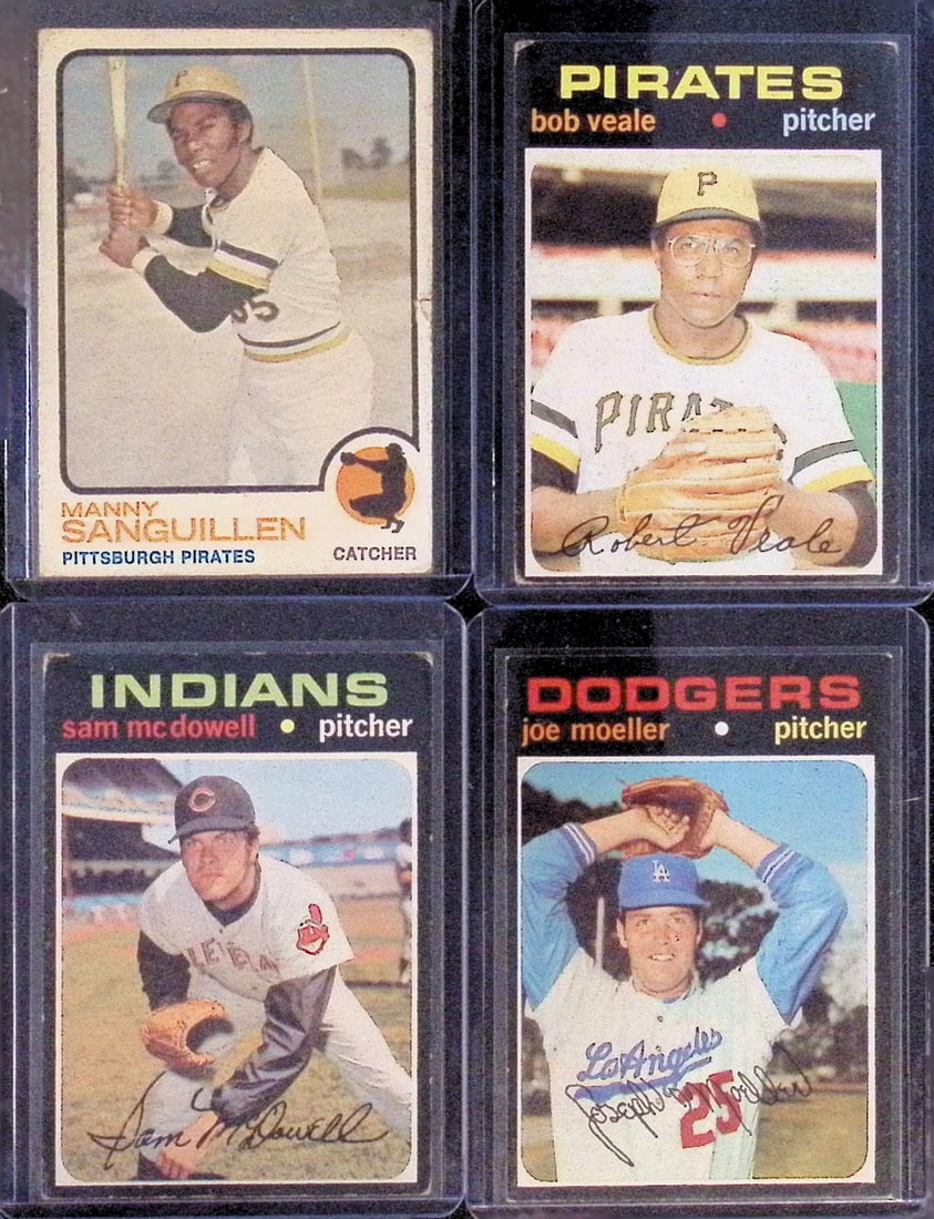 4 - Vintage Topps Baseball Cards: Manny Sanguillen 1973, Bob Veale 1971, Joe Moeller & Sam McDowell (1 of 2)