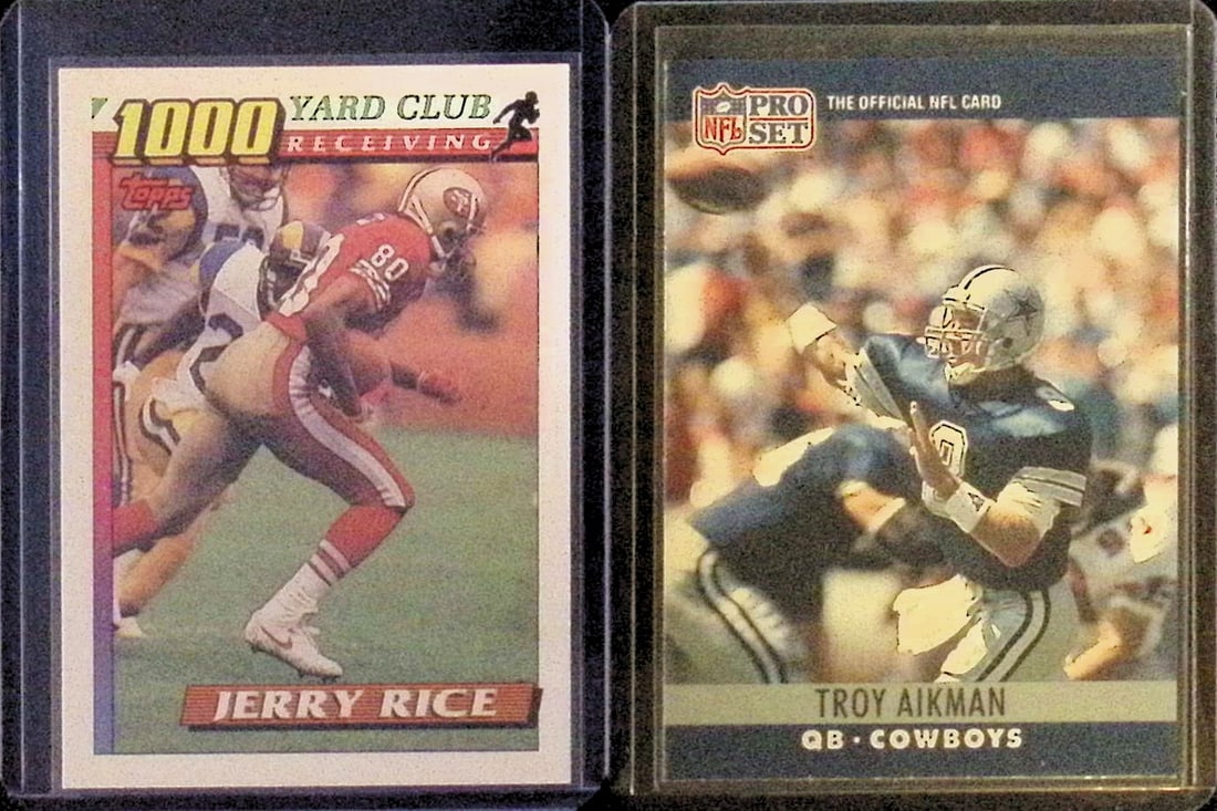 Jerry Rice Topps 1000 Yard Club 1991 #1 & troy Aikman Pro Set 1990 #78 (1 of 2)