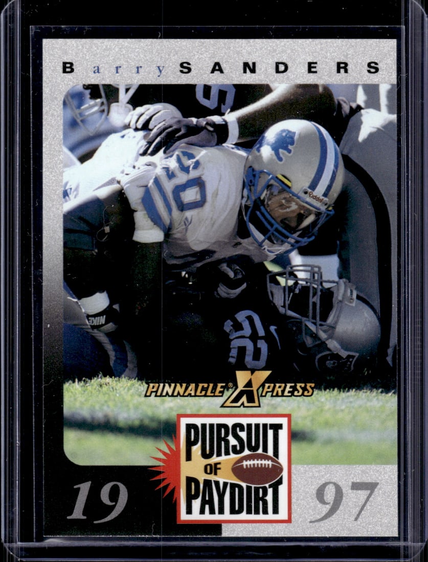 Barry Sanders Pursuit of Paydirt 1997 Pinnacle Xpress #NNO Detroit Lions: Pinnacle Vintage Football NFL Trading Cards, Old Sports Cards for Sale Near Me, Hall of Fame & Super Bowl Player Cards, Auction Memorabilia Lots for Sale on Line