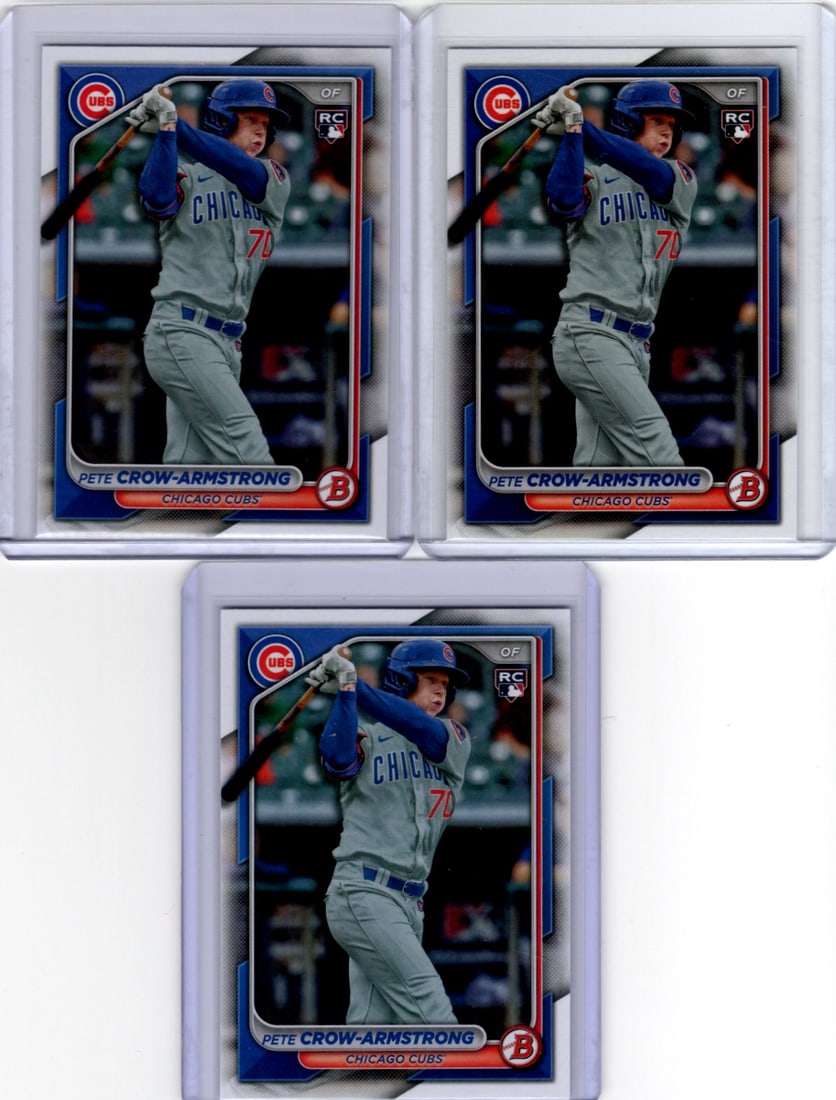 Lot of 3 Pete Crow-Armstrong Rookie Cards 2024 Bowman #85 Chicago Cubs (1 of 2)