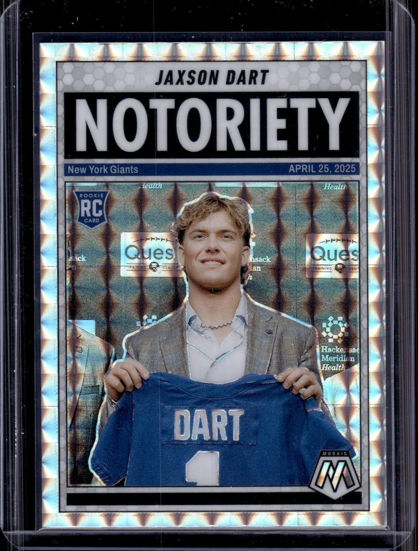 Jaxson Dart Rookie Card Notoriety Silver Mosaic Prizm 2025 Mosaic #11 New York Giants (1 of 2)