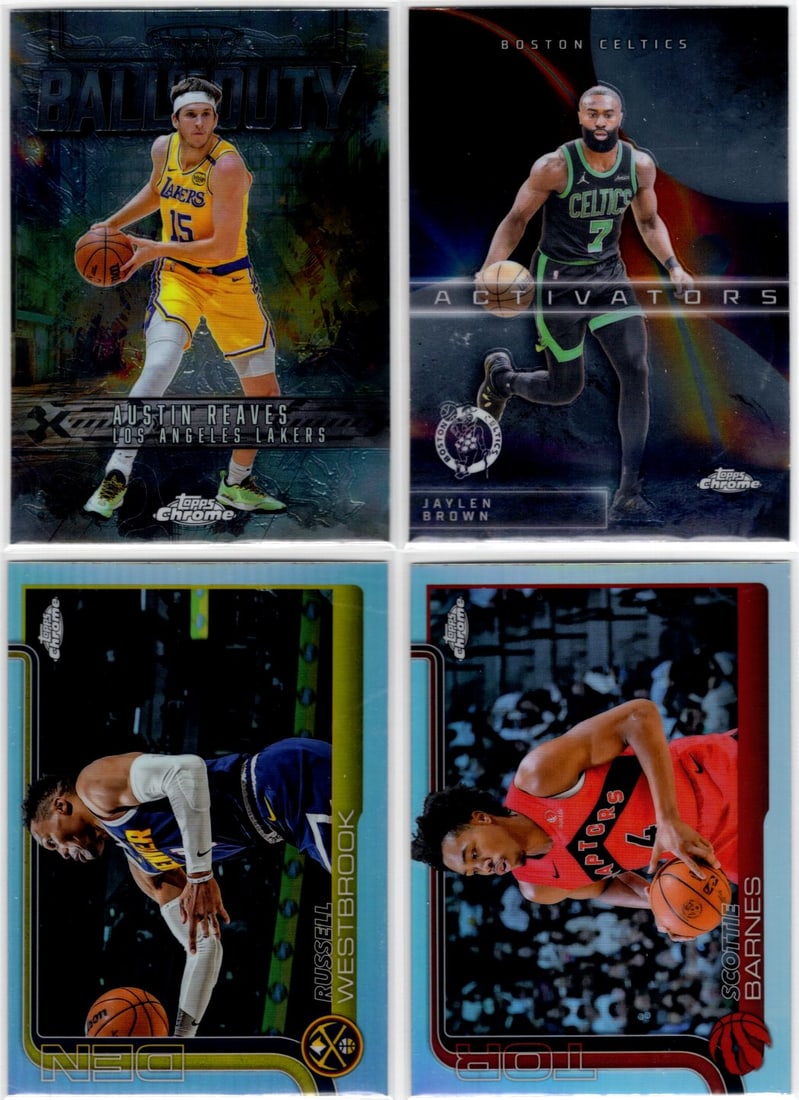 Lot of 4 2025-26 Topps Chrome NBA Refractors & Inserts. Brown, Reaves, Barnes, Westbrook (1 of 2)