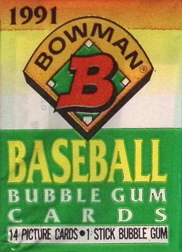 1991 Bowman Vintage Baseball Cards Retail Box Wax Pack Sports Cards MLB Trading Cards: Bowman Vintage Valuable Rookie Baseball MLB Trading & Sports Cards, Rookie Cards in this set are Jeff Bagwell, Ivan Rodriguez, Kenny Lofton, Chipper Jones, Mike Mussina, Jim Thome, old Sports Cards fo