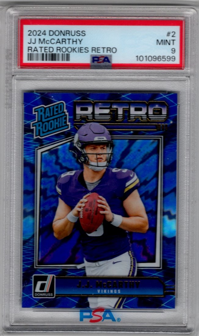 JJ McCarthy Rookie Card Retro 2024 Donruss #2 PSA 9 Minnesota Vikings (1 of 2)