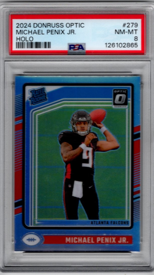 Michael Penix Jr. Rookie Card Holo Prizm 2024 Donruss Optic #279 PSA 8 Atlanta Falcons (1 of 2)