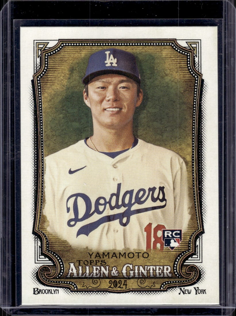 Yoshinobu Yamamoto Rookie Card 2024 Topps Allen & Ginter #201 Los Angeles Dodgers: Topps Baseball MLB Trading & Sports Cards, Sports Cards for Sale Near Me, World Series & Hall of Fame Players Memorabilia, Refractors, X-Fractors, Numbered, SP, SSP, Valuable Auction Memorabilia Lots