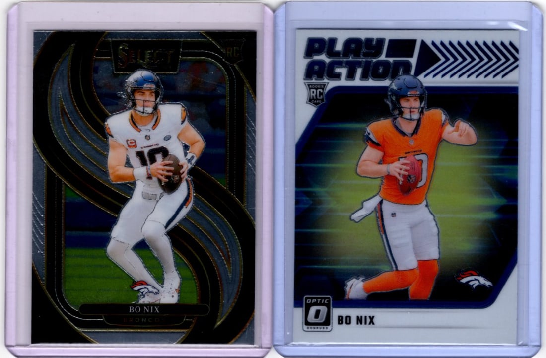 Lot of 2 Bo Nix Rookie Cards. Select #117 & Donruss Optic Play Action #6 Denver Broncos (1 of 2)