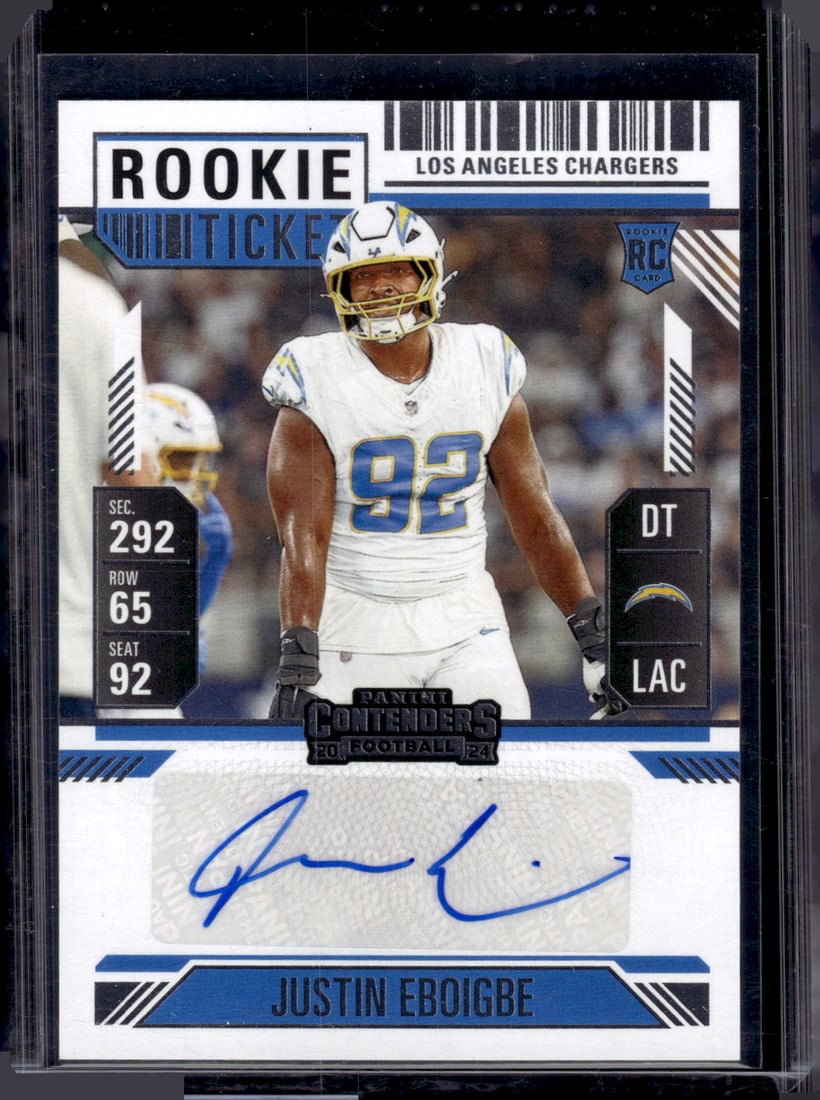 Justin Eboigbe Rookie Ticket Auto 2024 Contenders #246 Los Angeles Chargers (1 of 2)