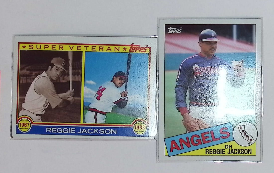 Reggie Jackson 1983 Super Veteran & 1985 Vintage Topps Baseball Cards (1 of 2)
