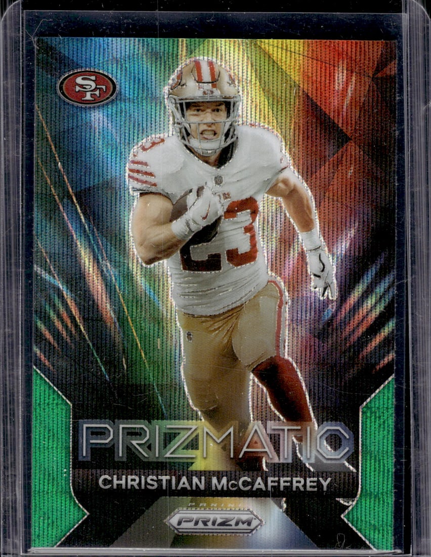 Christian McCaffrey Prizmatic Green Wave Prizm 2023 Panini Prizm #14 49ers (1 of 2)