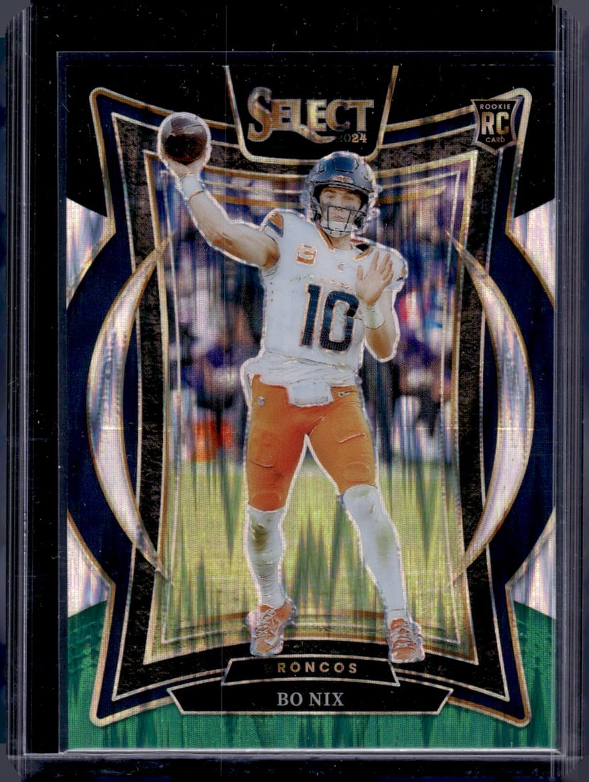 Bo Nix Rookie Card Black/Green Shock Prizm 2024 Select #30 Denver Broncos (1 of 2)