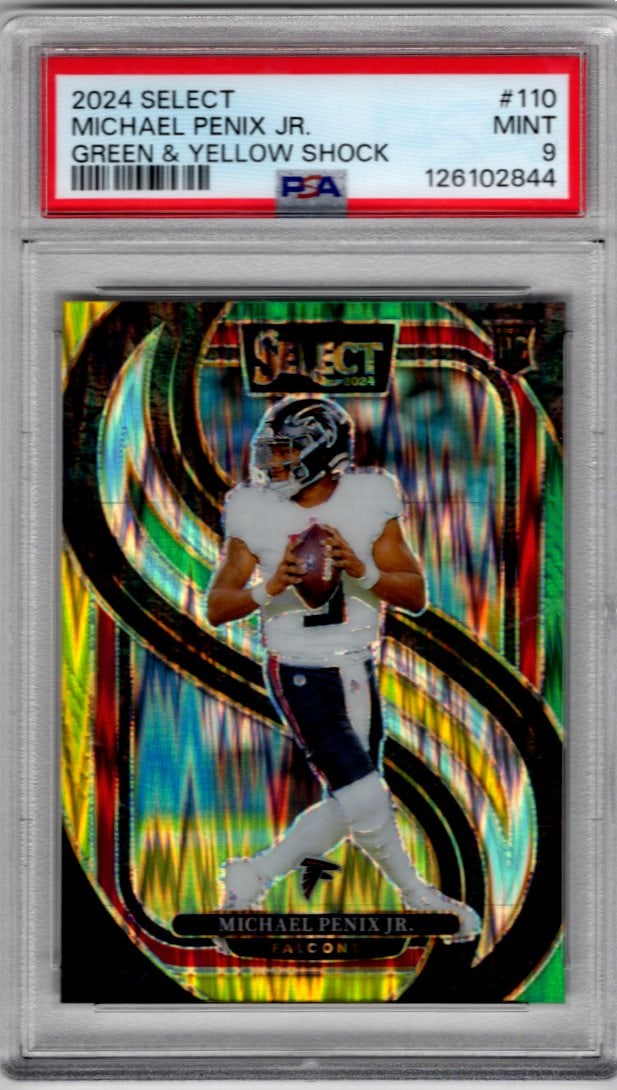 Michael Penix Jr. Rookie Card Green/Yellow Shock 2024 Select #110 PSA 9 Atlanta Falcons (1 of 2)