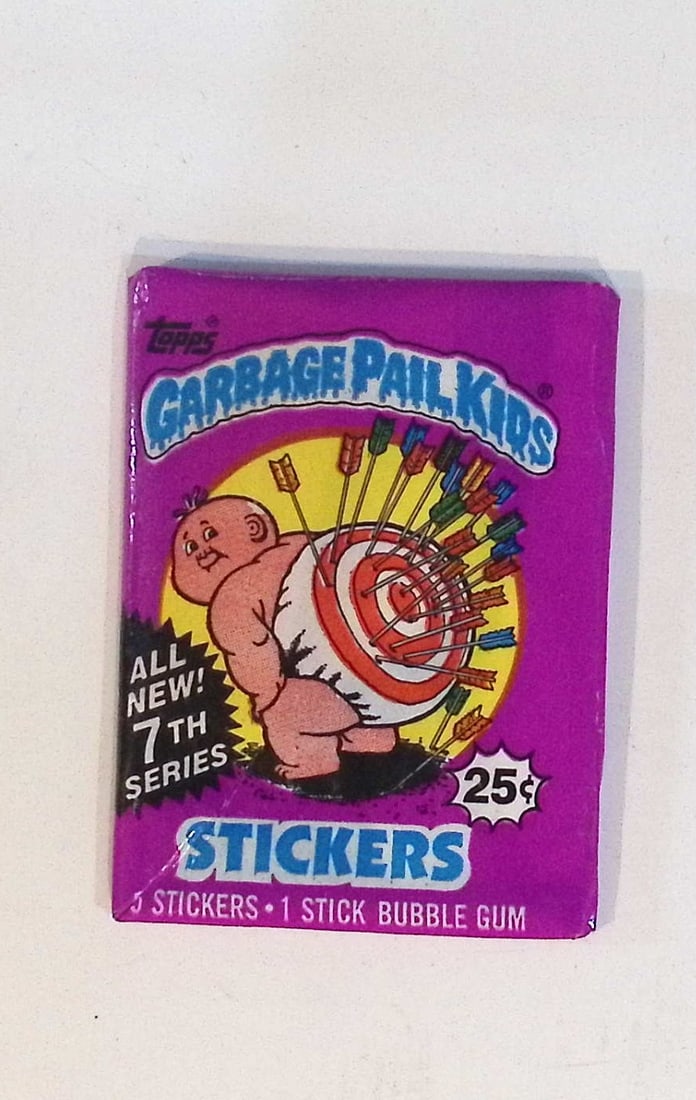 1987 Topps Vintage Garbage Pail Kids Retail Box Wax Pack - 7th Series: Sealed Packs this old have no card quality guarantees - Topps Trading Cards Sold on Line, Auction Lots for sale on line, Trading Card Stickers