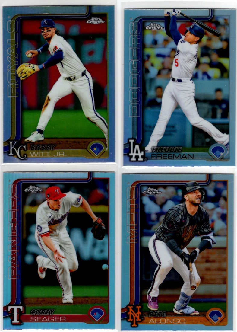Lot of 4 2025 Topps Chrome MLB Refractors. Bobby Witt Jr., Freeman, Alonso, Seager (1 of 2)