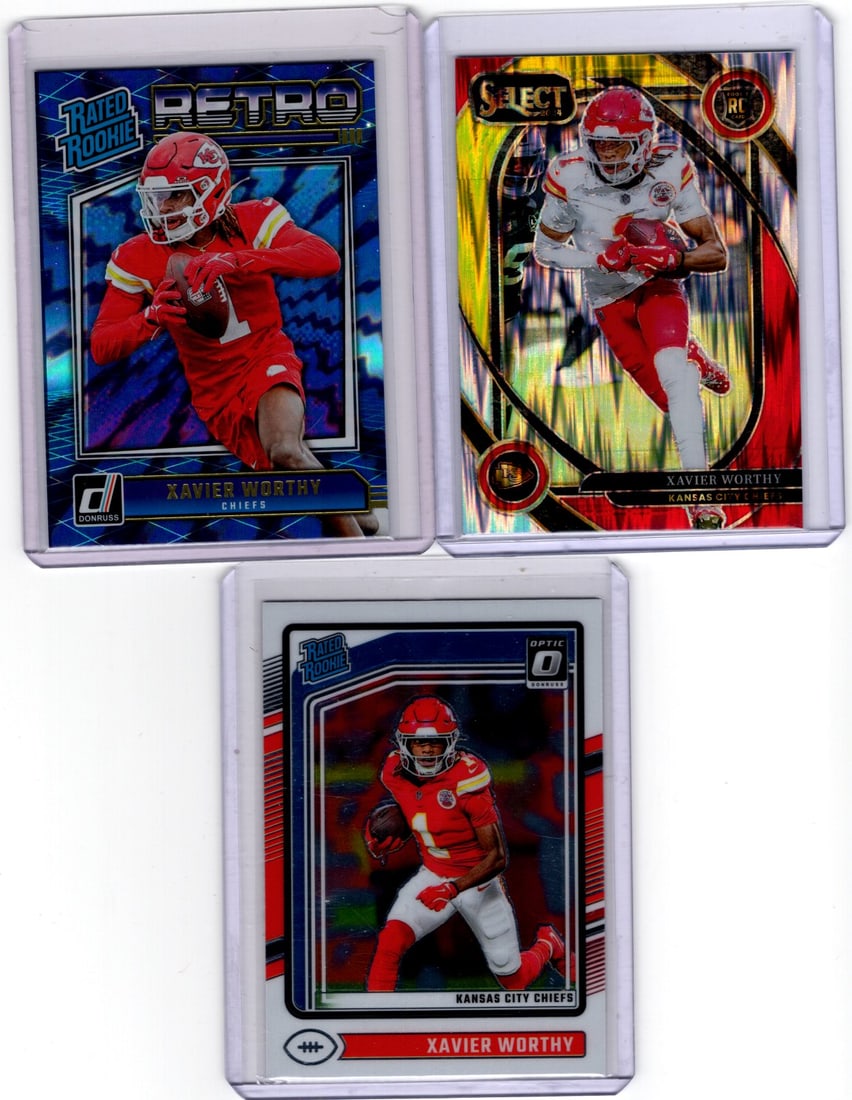 Lot of 3 Xavier Worthy Rookie Cards. All Different, See Pictures. Kansas City Chiefs (1 of 2)
