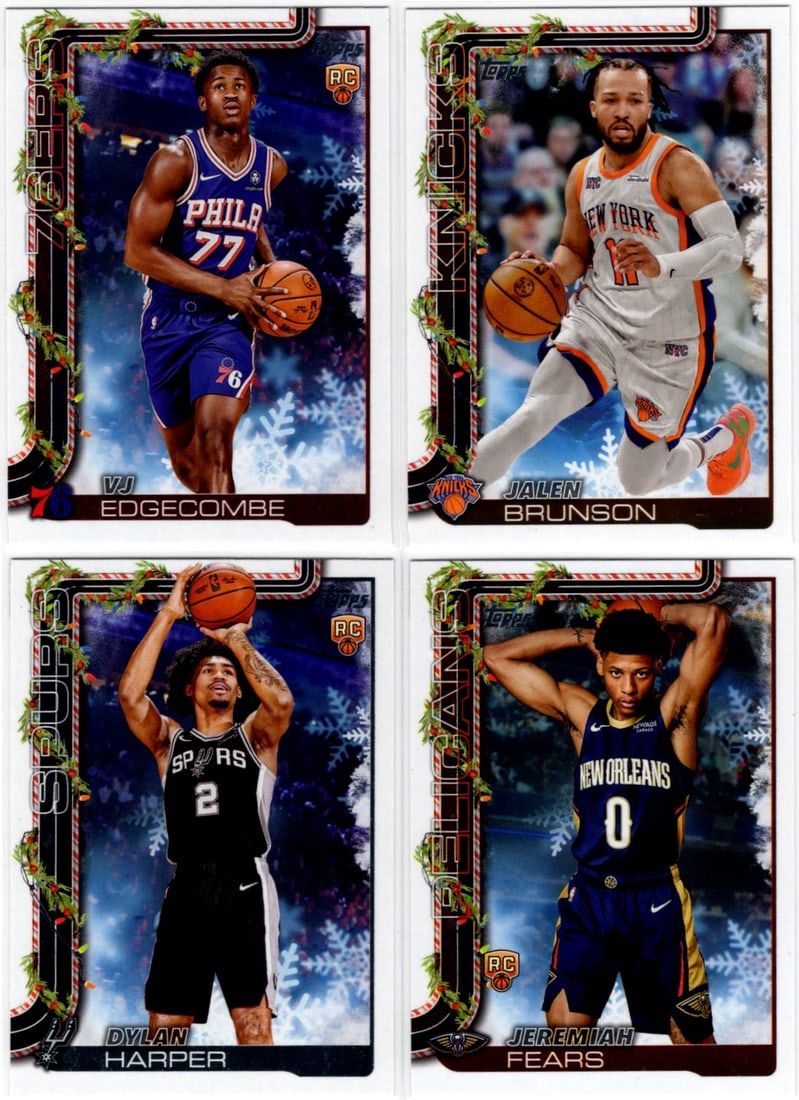 Lot of 4 2025-26 Topps Holiday NBA RCs & Cookie Backs. Edgecombe, Harper, Fears, Brunson (1 of 2)