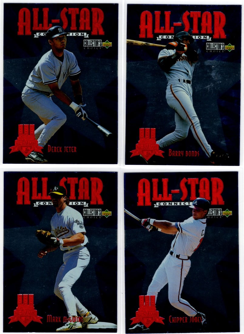 Lot of 4 1997 Upper Deck All-Star Collection Baseball Cards. Jeter, Bonds, McGwire, Jones (1 of 2)