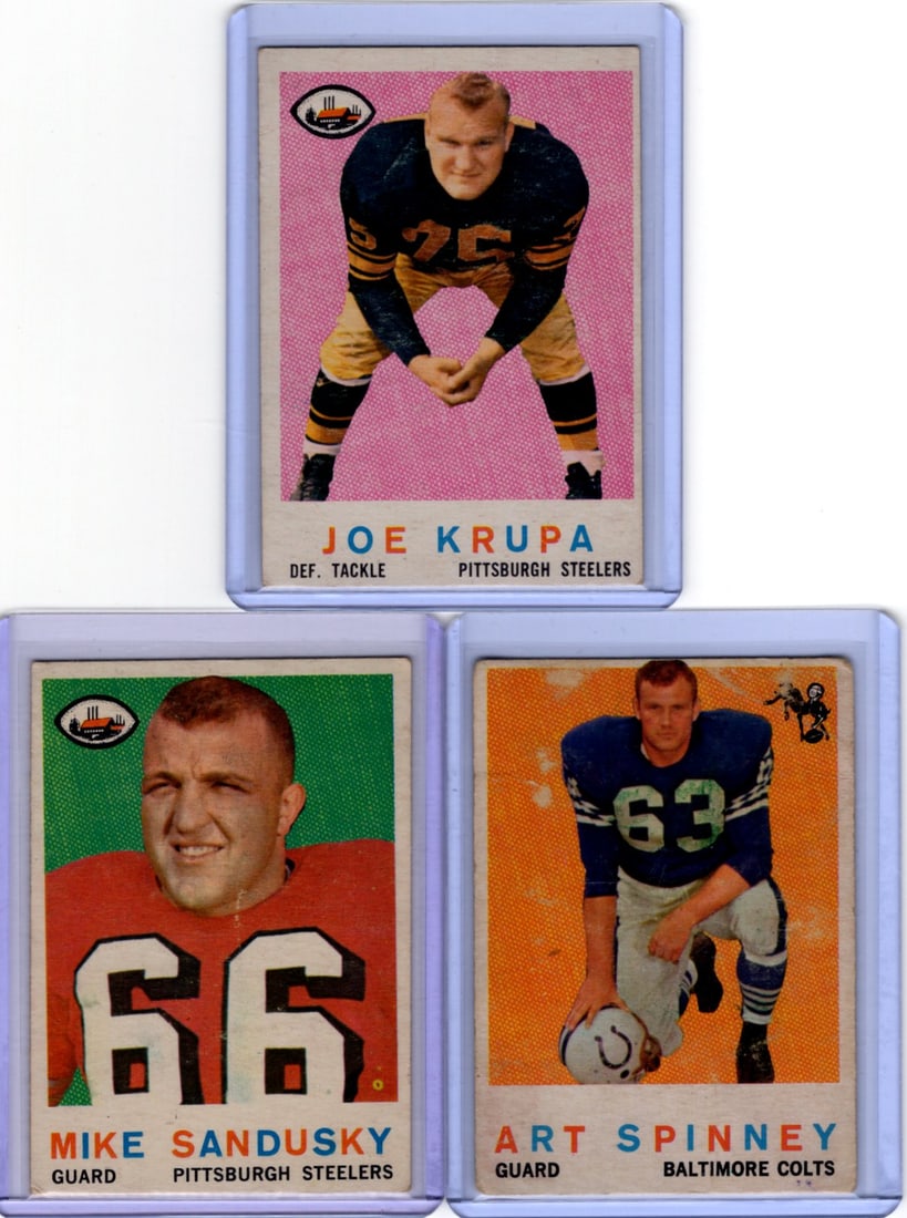 Lot of 3 1959 Topps Vintage Football Cards. Some Small Creases and Stains See Pictures (1 of 2)