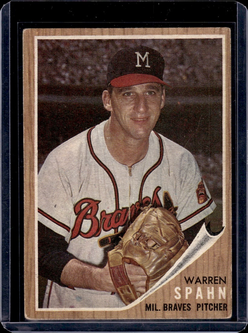 Warren Spahn 1962 Topps #100 Milwaukee Braves Vintage Baseball Card (1 of 2)
