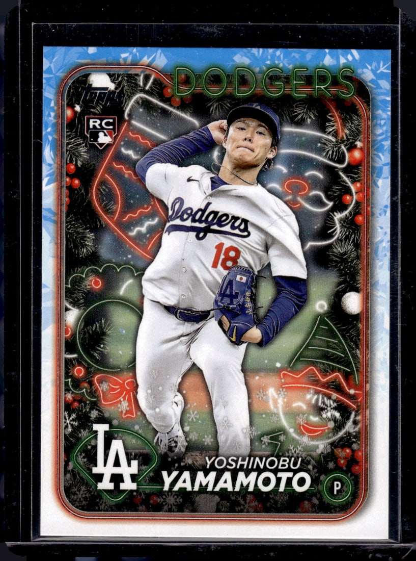 Yoshinobu Yamamoto Rookie Card 2024 Topps Holiday #H88 Los Angeles Dodgers: Topps Baseball MLB Trading & Sports Cards, Sports Cards for Sale Near Me, World Series & Hall of Fame Players Memorabilia, Refractors, X-Fractors, Numbered, SP, SSP, Valuable Auction Memorabilia Lots