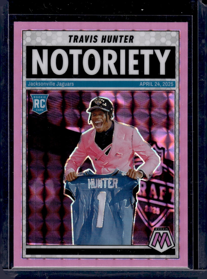 Travis Hunter Rookie Card Notoriety Pink Fluorescent 2025 Mosaic #12 Jaguars (1 of 2)