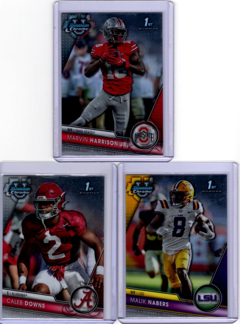 Lot of 3 2023 Bowman U Chrome Football 1st Bowman's. Harrison Jr., Nabers, Caleb Downs (1 of 2)