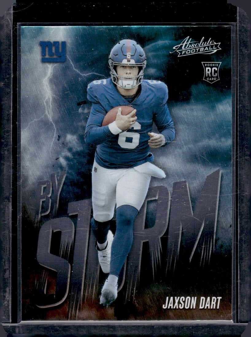 Jaxson Dart Rookie Card By Storm 2025 Absolute #7 New York Giants: Panini Select, Prizm, Mosaic, Contenders, Zenith, Phoenix, Illusions, Absolute, Rookie NFL Sports Trading Cards, SP, SSP, Cards, Football Cards for Sale Near Me, Superbowl & Hall of Fame Player Cards,