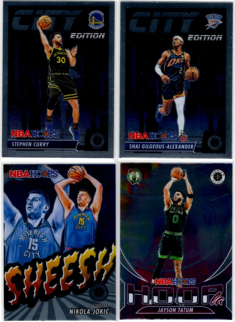 Lot of 4 2023-24 Premium Stock Insert Inserts. Curry, Jokic, Gilgeous-Alexander, Tatum (1 of 2)