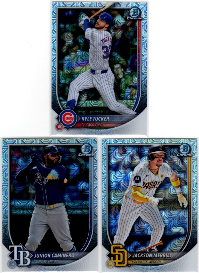 Lot of 3 2025 Bowman Chrome MLB Mojo Refractors. Tucker, Caminero, Merrill (1 of 2)