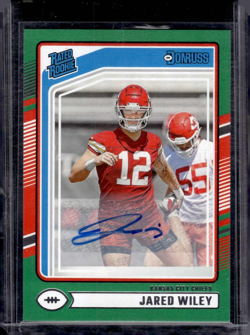 Jared Wiley Rookie Auto Green Press Proof 2024 Donruss #387 Kansas City Chiefs (1 of 2)