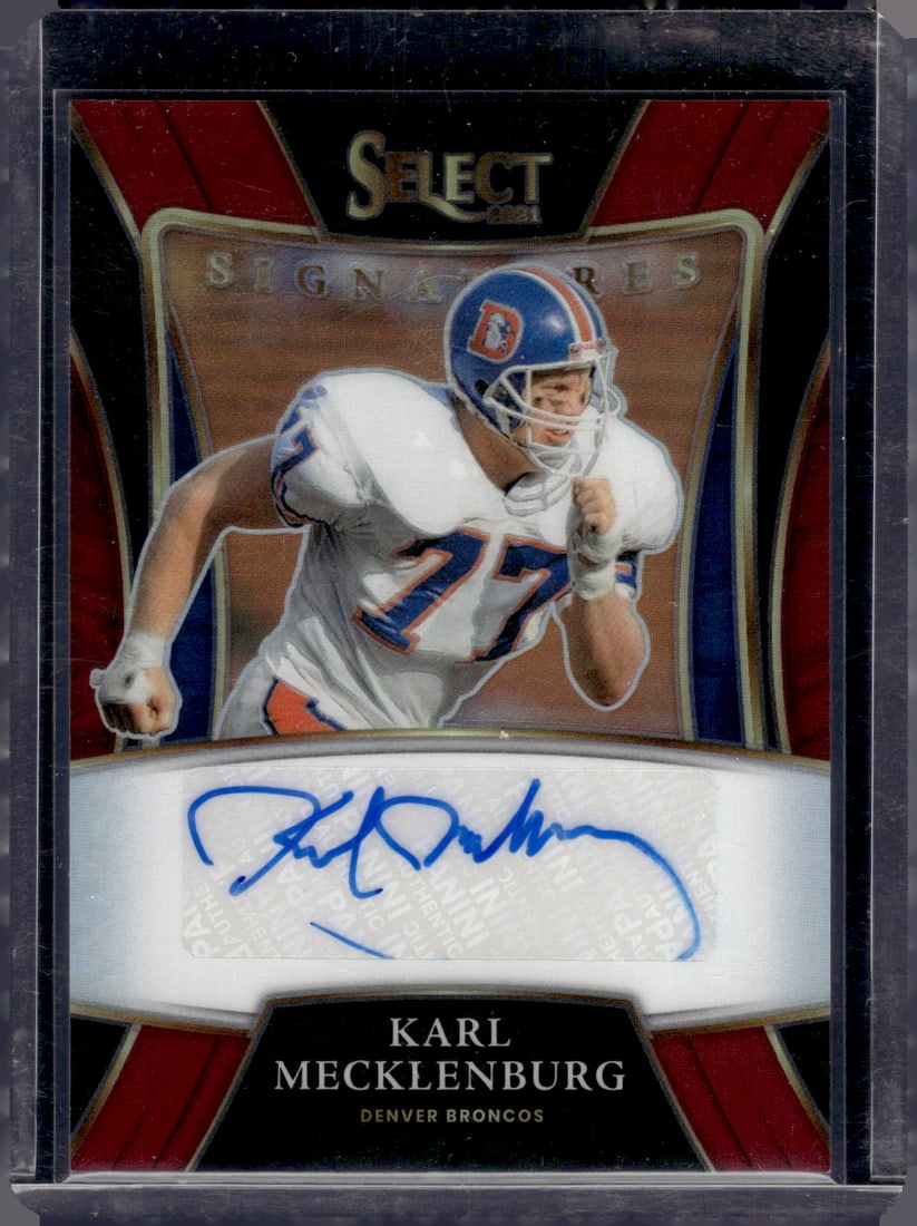 Karl Mecklenburg Maroon Prizm Auto /75 2021 Select #SSP-KME Denver Broncos: Panini Select, Prizm, Mosaic, Contenders, Zenith, Phoenix, Illusions, Absolute, Rookie NFL Sports Trading Cards, SP, SSP, Cards, Football Cards for Sale Near Me, Superbowl & Hall of Fame Player Cards,