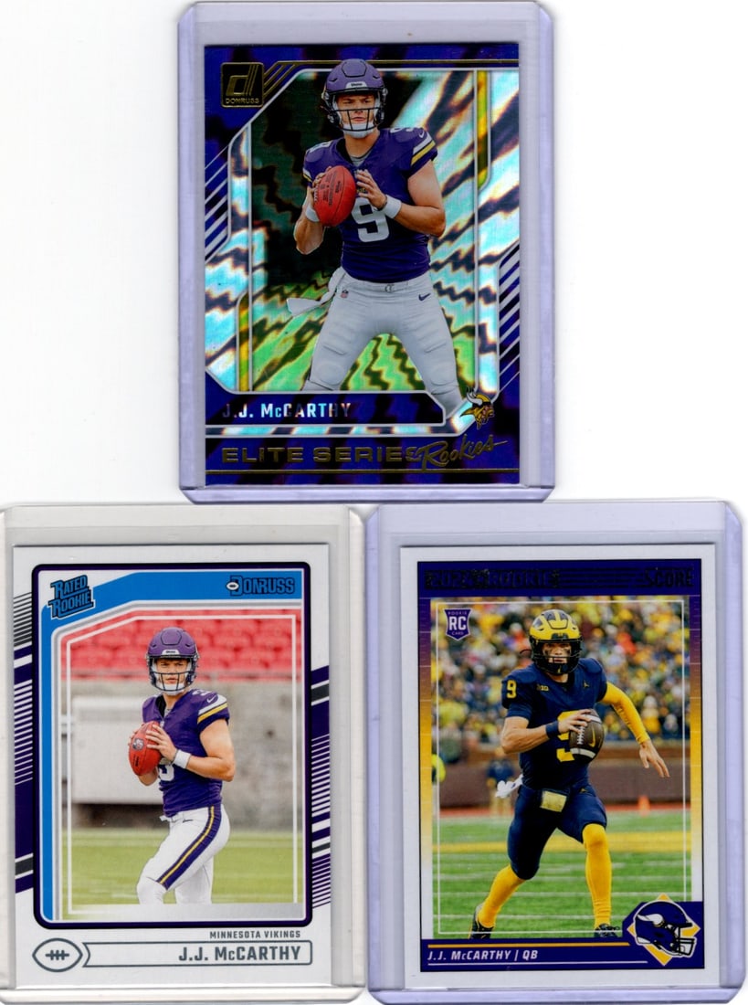 Lot of 3 JJ McCarthy Rookie Cards. All Panini, All Different, See Pictures. Minneosta Vikings (1 of 2)